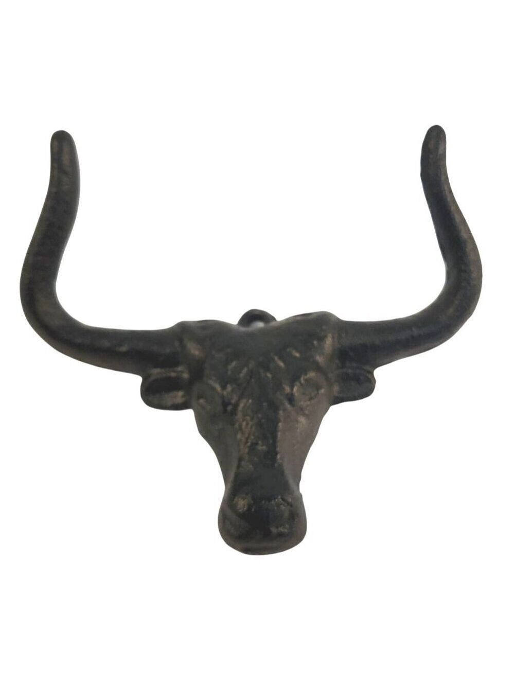 Cast Iron Bull Head Shaped Hat Holder Wall Coat Hook With Rustic Black Finish De - Picture 3 of 9